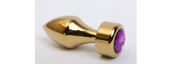 Анальная пробка металл золото с фиолетовым стразом 7,8х2,9см 47443-5MM