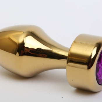 Анальная пробка металл золото с фиолетовым стразом 7,8х2,9см 47443-5MM