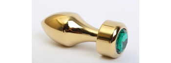 Анальная пробка металл золото с зеленым стразом 7,8х2,9см 47443-6MM