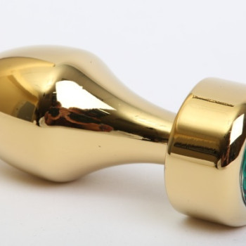 Анальная пробка металл золото с зеленым стразом 7,8х2,9см 47443-6MM