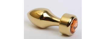 Анальная пробка металл золото с желтым стразом 7,8х2,9см 47443-9MM
