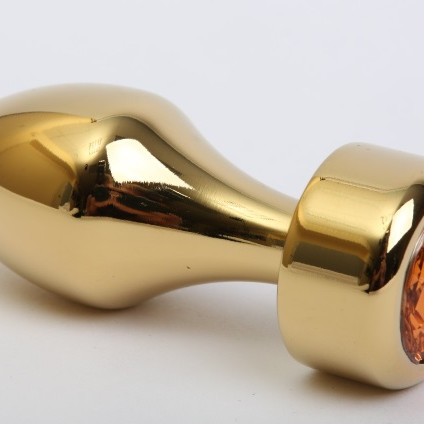 Анальная пробка металл золото с желтым стразом 7,8х2,9см 47443-9MM