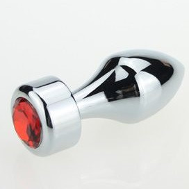 Анальная пробка металл серебро с красным стразом 7,8х2,9см 47444-2MM