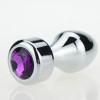Анальная пробка металл серебро с фиолетовым стразом 7,8х2,9см 47444-5MM