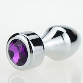 Анальная пробка металл серебро с фиолетовым стразом 7,8х2,9см 47444-5MM
