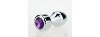 Анальная пробка металл серебро с фиолетовым стразом 7,8х2,9см 47444-5MM
