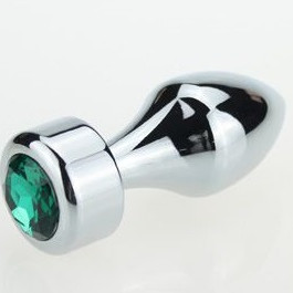 Анальная пробка металл серебро с зеленым стразом 7,8х2,9см 47444-6MM