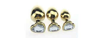 Пробка металл золото средняя с сердечком прозрачный страз 8х3,5см 47446-1MM