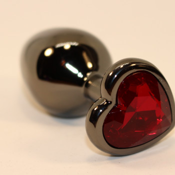 Пробка анальная металл 8х3,5см с сердечком красный страз 47447-2MM