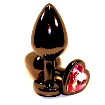 Пробка анальная черная 8х3,5см с сердечком розовый страз 47447-MM