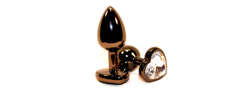 Пробка анальная черная 8х3,5см с сердечком прозрачный страз 47447-4MM