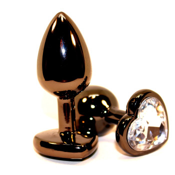 Пробка анальная черная 8х3,5см с сердечком прозрачный страз 47447-4MM