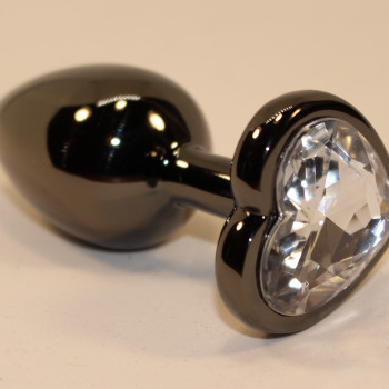 Пробка анальная черная 8х3,5см с сердечком прозрачный страз 47447-4MM