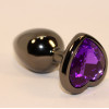 Пробка анальная черная 8х3,5см с сердечком фиолетовый страз 47447-5MM