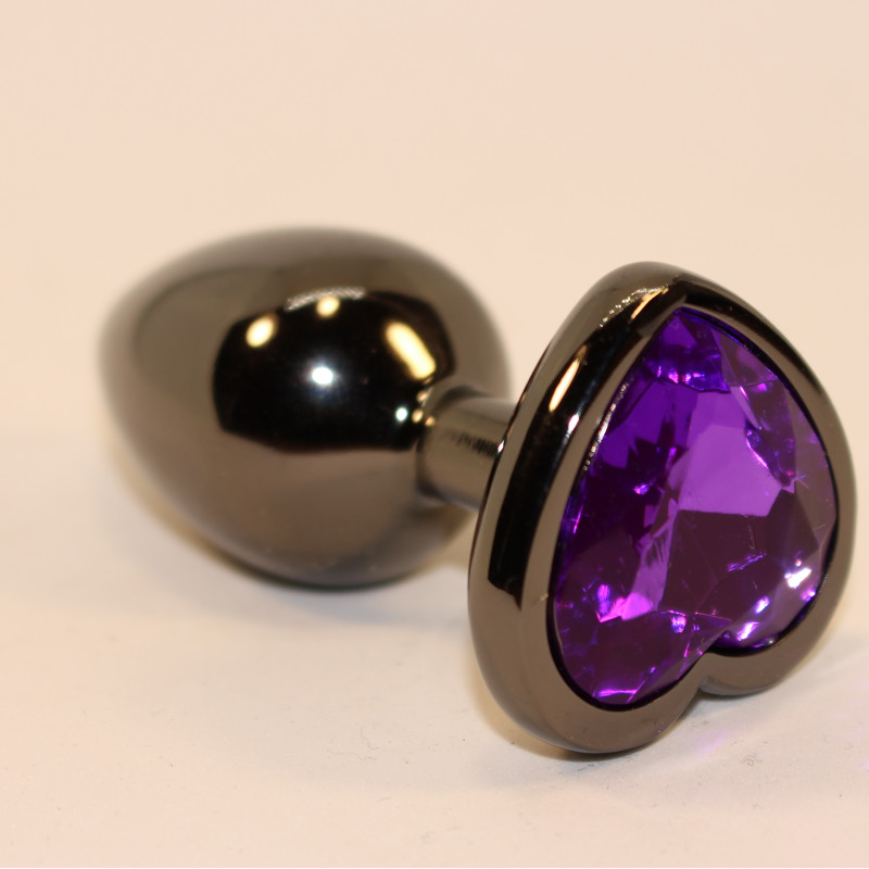 Пробка анальная черная 8х3,5см с сердечком фиолетовый страз 47447-5MM