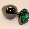 Пробка анальная черная 8х3,5см с сердечком зеленый страз 47447-6MM