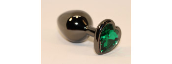 Пробка анальная черная 8х3,5см с сердечком зеленый страз 47447-6MM