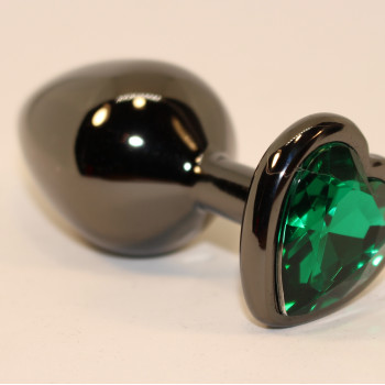 Пробка анальная черная 8х3,5см с сердечком зеленый страз 47447-6MM