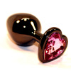 Пробка анальная черная 8х3,5см с сердечком розовый страз 47447-MM