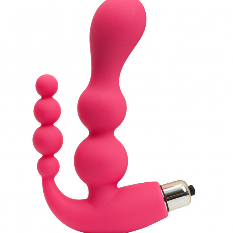 Вибромассажер двойной стимуляцией розовый 47456-1MM