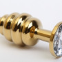 Анальная пробка фигурная золото с прозрачным стразом 8х3,5см 47473-4MM