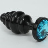 Анальная пробка фигурная 3,5 х 8,2 см металл черная голубой страз 47474-1MM