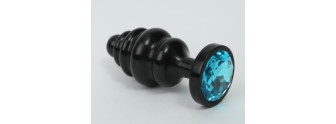 Анальная пробка фигурная 3,5 х 8,2 см металл черная голубой страз 47474-1MM