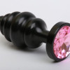 Анальная пробка фигурная 3,5 х 8,2 см металл черная розовый страз 47474-MM