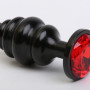 Анальная пробка фигурная 3,5 х 8,2 см металл черная красный страз 47474-2MM