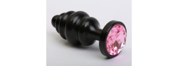 Анальная пробка фигурная 3,5 х 8,2 см металл черная розовый страз 47474-MM