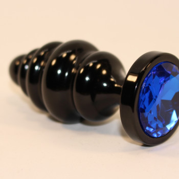 Анальная пробка фигурная 3,5 х 8,2 см металл черная синий страз 47474-3MM