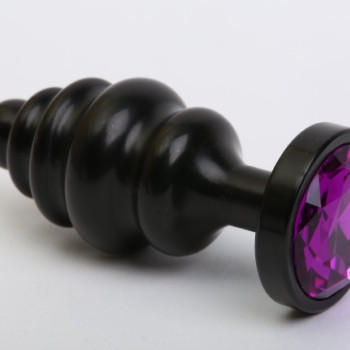 Анальная пробка фигурная 3,5 х 8,2 см металл черная фиолетовый страз 47474-5MM