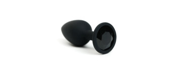 Анальная пробка силиконовая черная с черным стразом 7,6х2,8 см 47509-MM