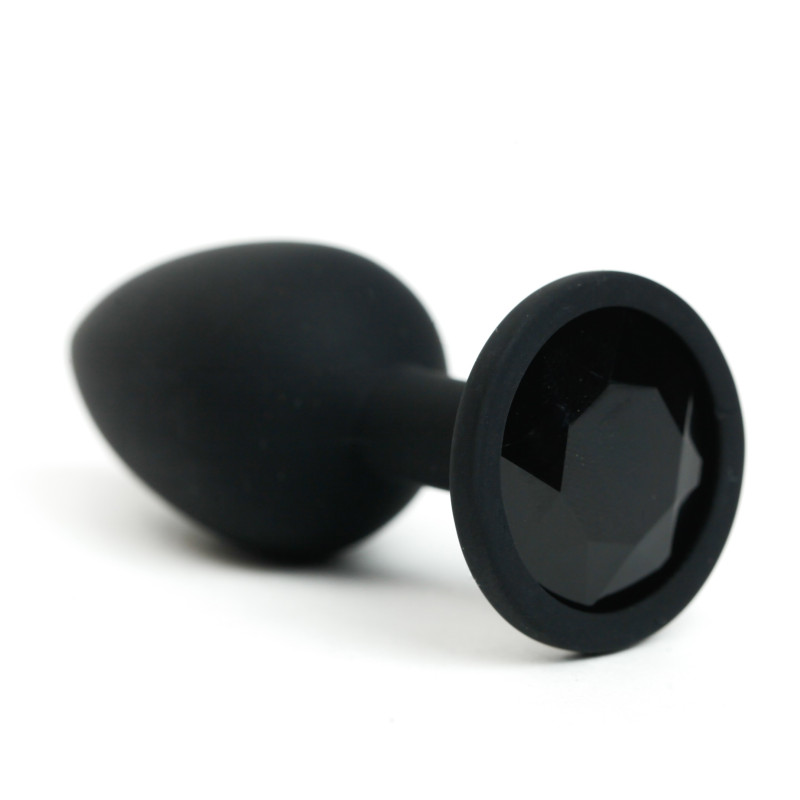 Анальная пробка силиконовая черная с черным стразом 7,6х2,8 см 47509-MM