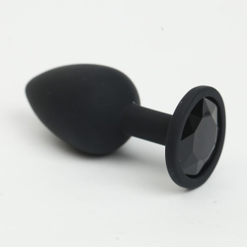 Анальная пробка силиконовая черная с черным стразом 7,6х2,8 см 47509-MM