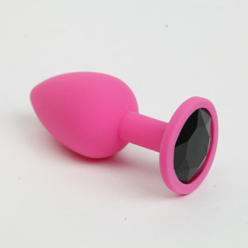 Анальная пробка силиконовая розовая с черным стразом 7,6х2,8 см 47511-MM