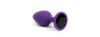 Анальная пробка силиконова фиолетовая с черным стразом 7,6х2,8 см 47513-MM
