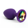 Анальная пробка силиконова фиолетовая с радужным стразом 7,6х2,8 см 47514-MM