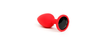 Анальная пробка силиконова красная с черным стразом 7,6х2,8 см 47515-MM