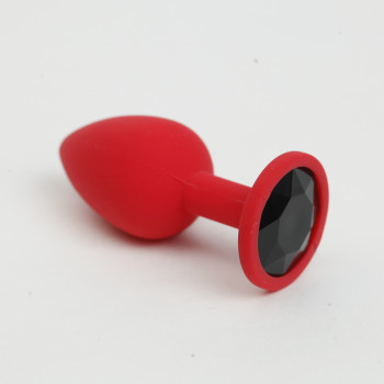 Анальная пробка силиконова красная с черным стразом 7,6х2,8 см 47515-MM