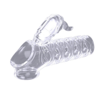 Вибронасадка сквозная рельефная с держателем мошонки и клиторальным стимулятором, 12 см 47562-MM