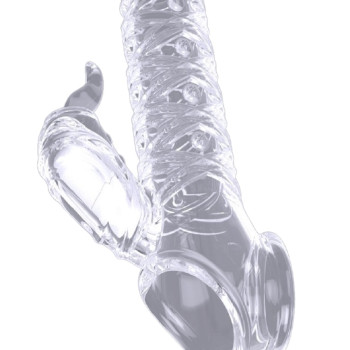 Вибронасадка сквозная рельефная с держателем мошонки и клиторальным стимулятором, 12 см 47562-MM