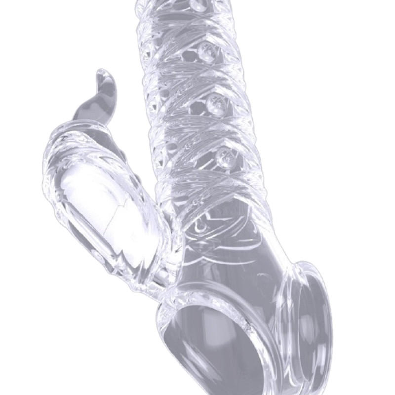 Вибронасадка сквозная рельефная с держателем мошонки и клиторальным стимулятором, 12 см 47562-MM