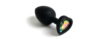 Анальная пробка силиконовая в виде сердечка с радужным стразом 47601-MM