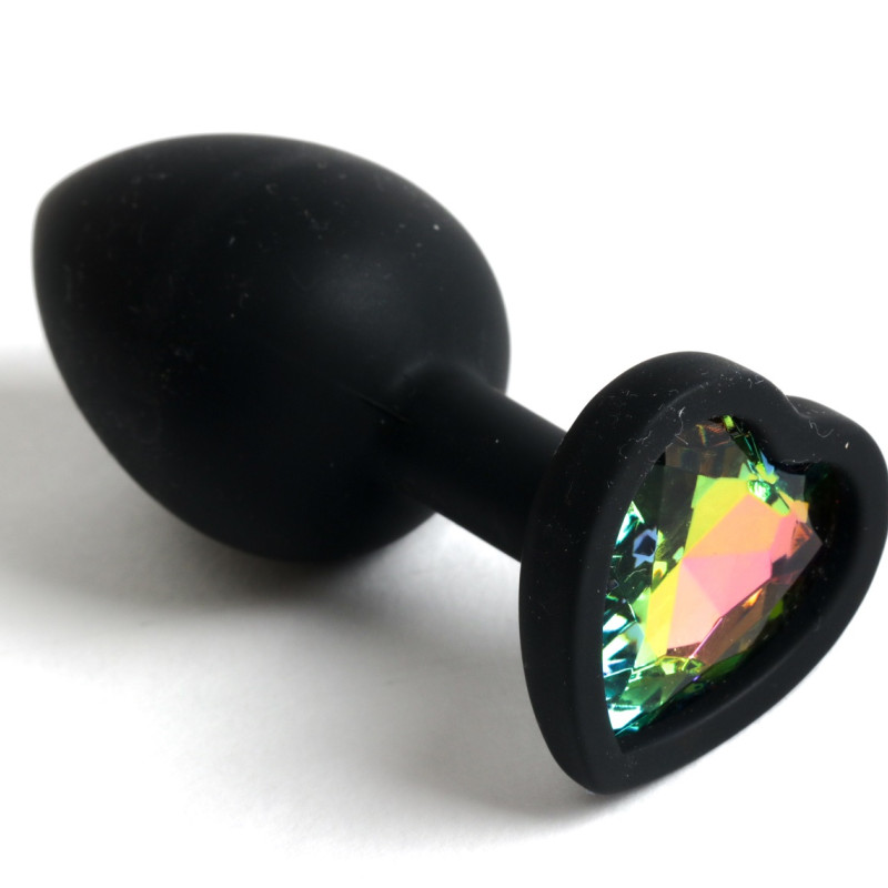 Анальная пробка силиконовая в виде сердечка с радужным стразом 47601-MM