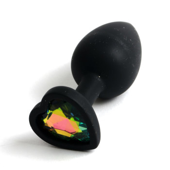 Анальная пробка силиконовая в виде сердечка с радужным стразом 47601-MM