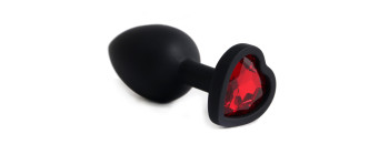 Анальная пробка силиконовая в виде сердечка с красным стразом 47602-MM