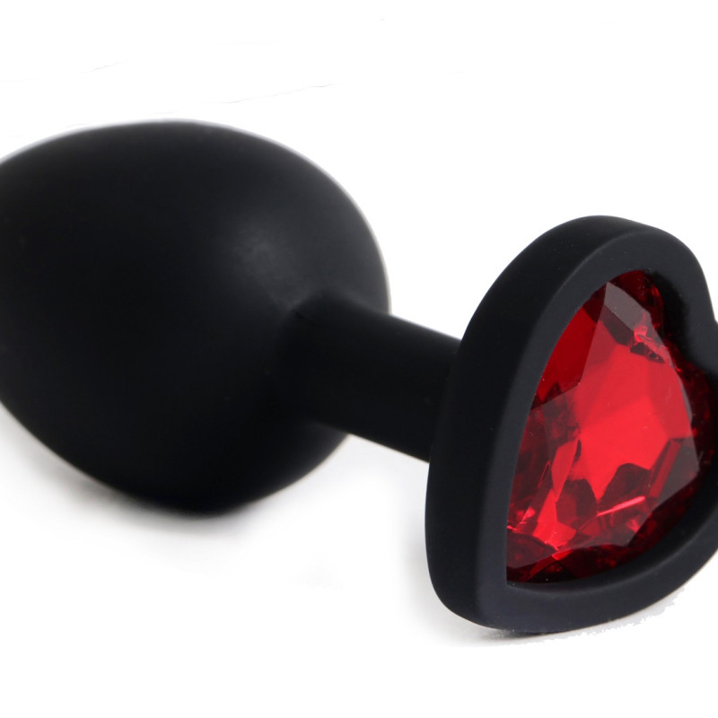 Анальная пробка силиконовая в виде сердечка с красным стразом 47602-MM