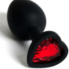 Анальная пробка силиконовая в виде сердечка с красным стразом 47602-MM