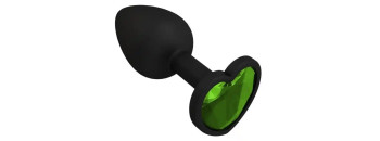 Анальная пробка силиконовая в виде сердечка с зеленым стразом 47608-MM